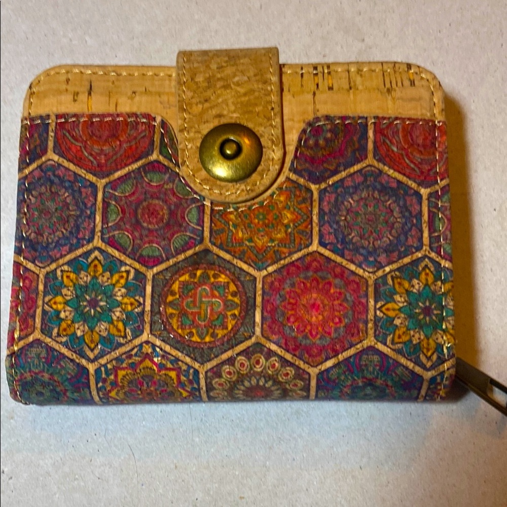 Compact Natural Cork Wallet Multicolor Mosaic  Pattern Eco Friendly